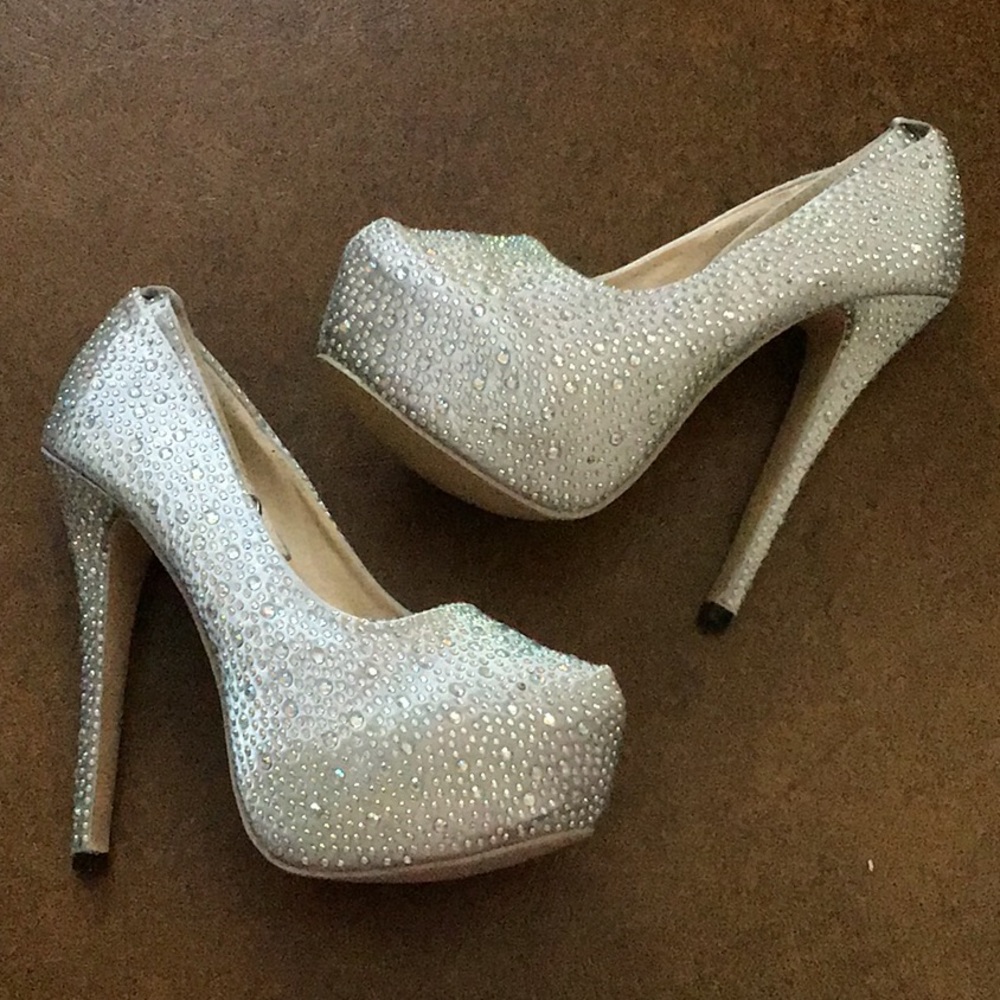Platform Iridescent Rhinestone Heels - Picture 6 of 8